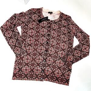 Talbots Petite Burgundy And Gold Cardigan